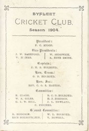 BYFLEET CRICKET CLUB (SURREY) 1904 FIXTURES CARD