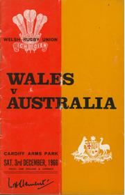 WALES V AUSTRALIA 1966 RUGBY PROGRAMME