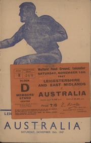 LEICESTERSHIRE & EAST MIDLANDS V AUSTRALIA 1947 RUGBY PROGRAMME & TICKET