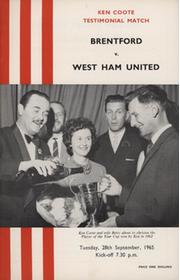 BRENTFORD V WEST HAM UNITED (KEN COOTE TESTIMONIAL) 1965-66 FOOTBALL PROGRAMME