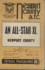 ALL STAR XI V NEWPORT COUNTY (CHARITY MATCH) 1953-54 FOOTBALL PROGRAMME