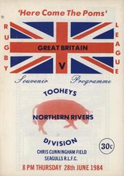 GREAT BRITAIN V NORTHERN RIVERS DIVISION 1984 RUGBY LEAGUE PROGRAMME