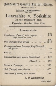 YORKSHIRE V LANCASHIRE 1920 RUGBY LEAGUE MATCH - PLAYERS