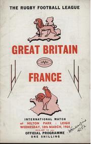 GREAT BRITAIN V FRANCE 1964 RUGBY LEAGUE PROGRAMME