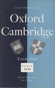 OXFORD V CAMBRIDGE 1959 RUGBY PROGRAMME
