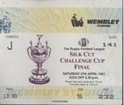 WIGAN V ST HELENS (CHALLENGE CUP FINAL) 1990-91 RUGBY LEAGUE TICKET