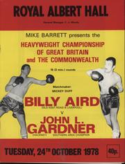 BILLY AIRD V JOHN L GARDNER 1978 BOXING PROGRAMME