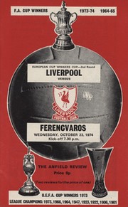 LIVERPOOL V FERENCVAROS 1974-75 FOOTBALL PROGRAMME