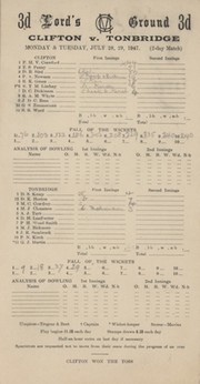 CLIFTON V TONBRIDGE 1947 CRICKET SCORECARD