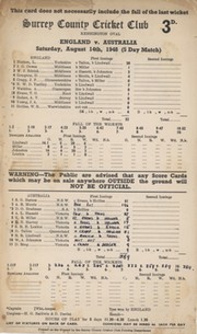 ENGLAND V AUSTRALIA 1948 (BRADMAN