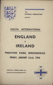 ENGLAND V IRELAND (YOUTH INTERNATIONAL) 1964-65 FOOTBALL PROGRAMME - PRENTON PARK