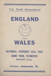 ENGLAND V WALES (YOUTH INTERNATIONAL) 1951-52 FOOTBALL PROGRAMME