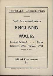 ENGLAND V WALES (YOUTH INTERNATIONAL) 1953-54 FOOTBALL PROGRAMME