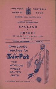 ENGLAND V FRANCE (AMATEUR INTERNATIONAL) 1960-61 FOOTBALL PROGRAMME