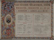 ETON V WINCHESTER & V HARROW 1876 ILLUMINATED SCORECARD (INCLUDING IVO BLIGH, MONTAGUE DRUITT ETC.)