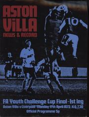 ASTON VILLA  V LIVERPOOL (FA YOUTH CHALLENGE CUP FINAL) 1971-72 FOOTBALL PROGRAMME