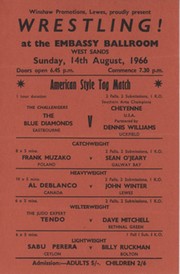 WRESTLING FLYER 1966 (WEST SANDS) - INCLUDING JOHN WINTER, TENDO, SABU PERERA ETC.