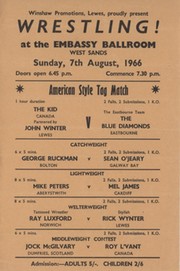 WRESTLING FLYER 1966 (WEST SANDS) - INCLUDING JOHN WINTER, THE KID, MEL JAMES ETC.