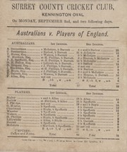 PLAYERS OF ENGLAND V AUSTRALIA 1878 CRICKET SCORECARD (BARRATT TAKES ALL 10 WICKETS)