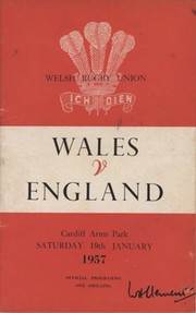 WALES V ENGLAND 1957 RUGBY PROGRAMME (ENGLAND GRAND SLAM SEASON)