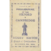 OXFORD V CAMBRIDGE 1924 SOUVENIR RUGBY PROGRAMME