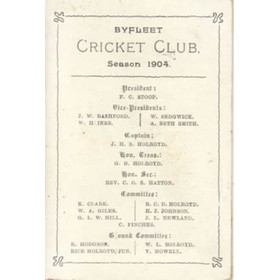 BYFLEET CRICKET CLUB (SURREY) 1904 FIXTURES CARD