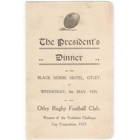 OTLEY R.F.C. 1929 RUGBY MENU CARD