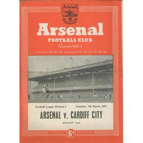 ARSENAL V CARDIFF CITY 1952-53 FOOTBALL PROGRAMME