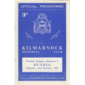 KILMARNOCK V DUNDEE 1959-60 FOOTBALL PROGRAMME