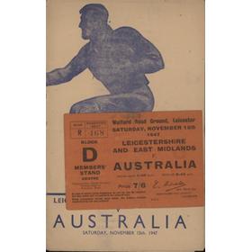 LEICESTERSHIRE & EAST MIDLANDS V AUSTRALIA 1947 RUGBY PROGRAMME & TICKET