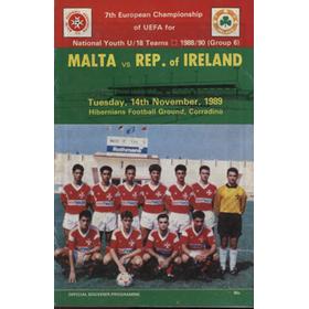 MALTA V REPUBLIC OF IRELAND 1989 FOOTBALL PROGRAMME