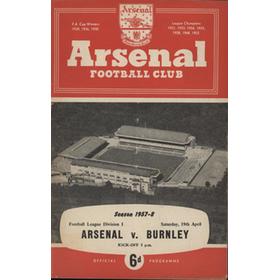 ARSENAL V BURNLEY 1957-58 FOOTBALL PROGRAMME