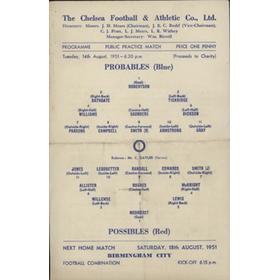 CHELSEA BLUES V REDS (PUBLIC PRACTICE MATCH) 1951-52 FOOTBALL PROGRAMME