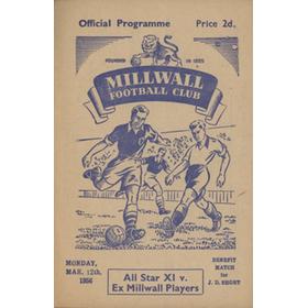 ALL STAR XI V EX MILLWALL PLAYERS (J.D. SHORT BENEFIT) 1955-56 FOOTBALL PROGRAMME