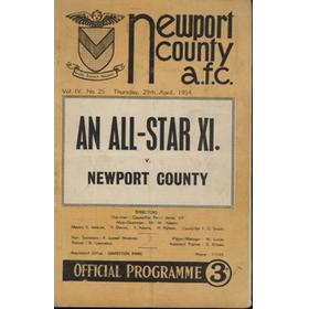 ALL STAR XI V NEWPORT COUNTY (CHARITY MATCH) 1953-54 FOOTBALL PROGRAMME