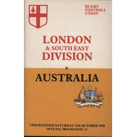 LONDON & SOUTH EAST DIVISION V AUSTRALIA 1988 RUGBY UNION PROGRAMME