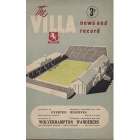 ASTON VILLA V WOLVERHAMPTON WANDERERS 1953-54 FOOTBALL PROGRAMME