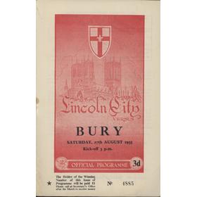 LINCOLN CITY V BURY 1955-56 FOOTBALL PROGRAMME