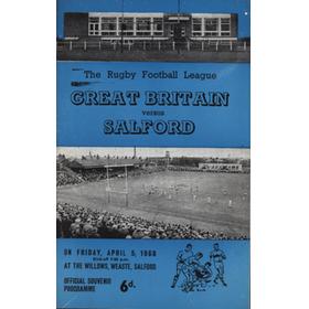 GREAT BRITAIN V SALFORD 1968 RUGBY LEAGUE PROGRAMME