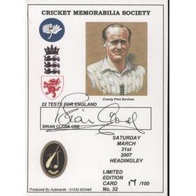 BRIAN CLOSE (ENGLAND) CRICKET AUTOGRAPH