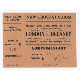JACK LONDON V AL DELANEY 1938 (NEW CROSS) BOXING TICKET