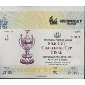 WIGAN V ST HELENS (CHALLENGE CUP FINAL) 1990-91 RUGBY LEAGUE TICKET