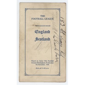 ENGLAND V SCOTLAND (INTER-LEAGUE MATCH) 1928 TEAM LIST AND ITINERARY (PROPERTY OF ARTHUR RIGBY)