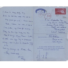 HARRY ALTHAM TO E.W. SWANTON 1960 AIR MAIL CRICKET LETTER