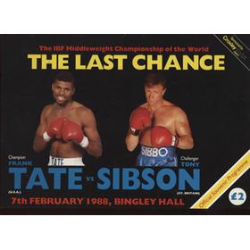 FRANK TATE V TONY SIBSON (WORLD MIDDLEWEIGHT CHAMPIONSHIP) 1988 BOXING PROGRAMME