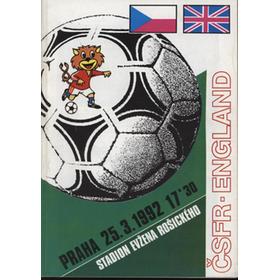 CZECHOSLOVAKIA V ENGLAND 1992 FOOTBALL PROGRAMME