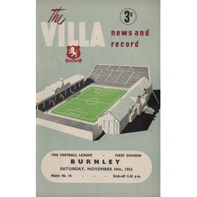 ASTON VILLA V BURNLEY 1956-57 FOOTBALL PROGRAMME