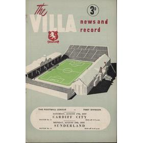 ASTON VILLA V CARDIFF CITY & V SUNDERLAND 1955-56 FOOTBALL PROGRAMME