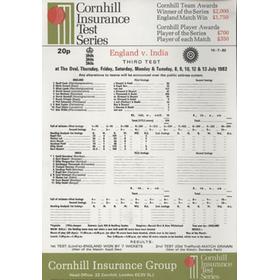 ENGLAND V INDIA 1982 (OVAL) CRICKET SCORECARD