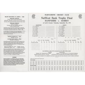 HAMPSHIRE v SURREY 1991 NATWEST FINAL CRICKET SCORECARD